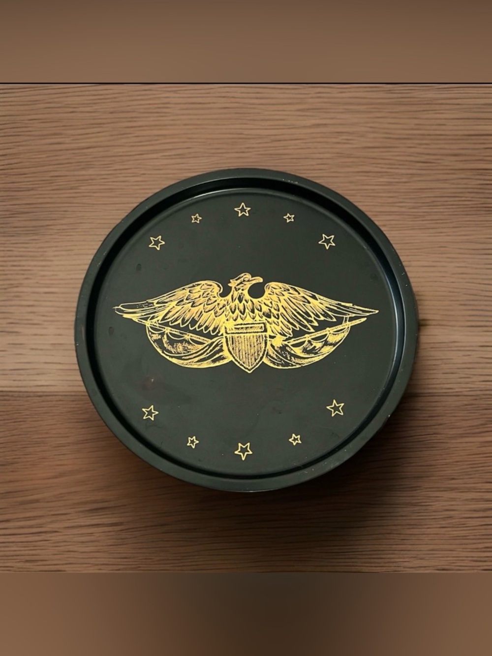 Vtg Eagle Stars Serving Tray Black Gold Bar 250 Anniversary Patriotic Decor USA